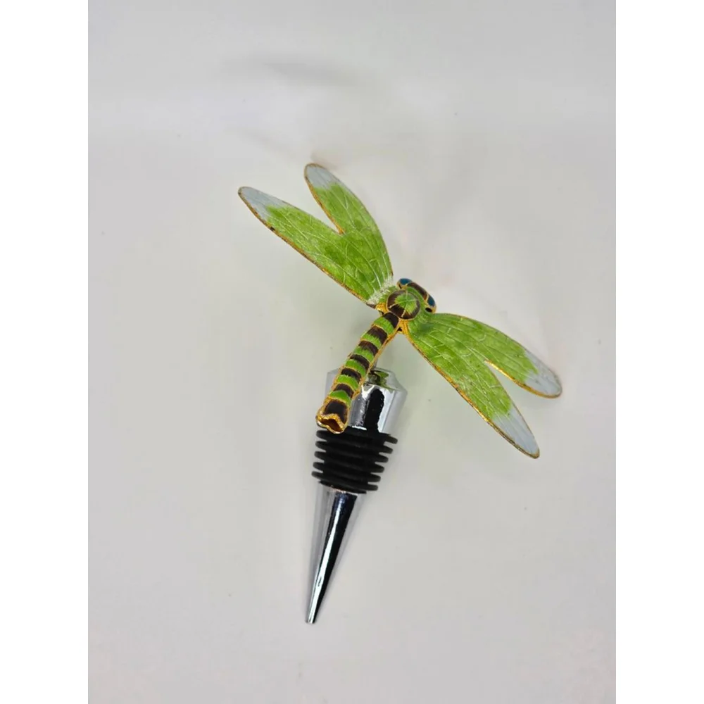 Decorative Dragonfly Wine Bottle Stopper – Green & Gold Enameled Wings